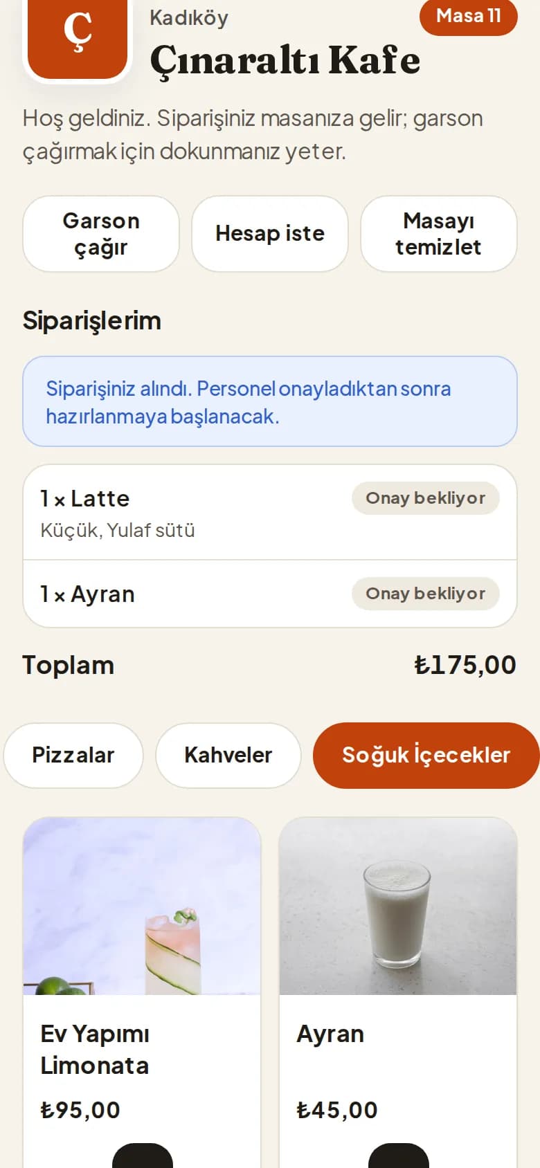 Müşterinin telefonu: Siparişiniz alındı, ürünler onay bekliyor